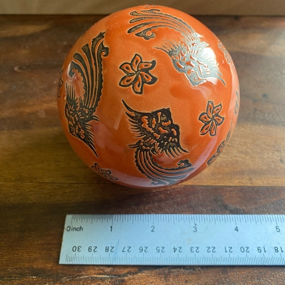 2 Carpet Ball Ceramic Pottery 4" Round Blue Floral Red Birds Glaze Decorative - Picture 6 of 11